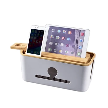 

Cable Organizer Box Desk Hard Plastic Cable Management Box with Bamboo Cover for Home Cable Winder Storage31.5X14X13.5cm