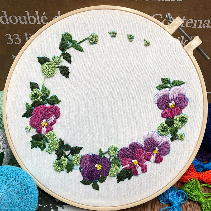 DIY Flowers Embroidery Kit Handcraft Needlework Cross Stitch Kit Cotton Embroidery Painting Embroidery Hoop Home Decor