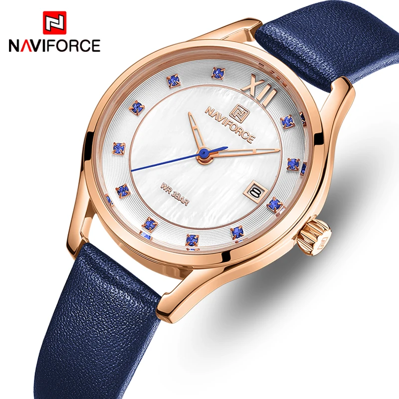 NAVIFORCE женские часы Топ люксовый бренд Модные кварцевые часы для женщин s кожа водонепроницаемый Дата платье девушка часы Relogio Feminino