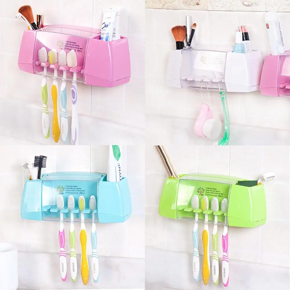 

Multifunction Toothbrush Holder Storage Box Bathroom Makeup Save Space Durable Wall Stand Toothpaste Dispenser