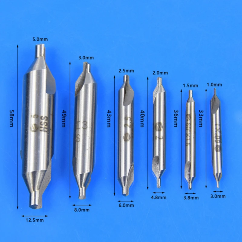 6PCS Drill Bit HSS Combined Center Drills 60 Degree Countersinks Angle Set 1.0mm 1.5mm 2.0mm 2.5mm 3.5mm 5mm Metal | Инструменты