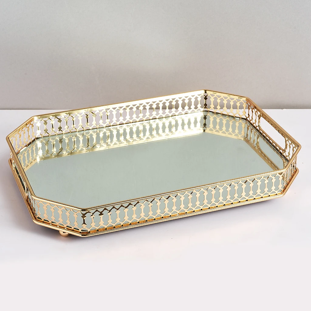 Golden Metal Fruit Food Basket Holder Table Decorative Serving Tray Organizer