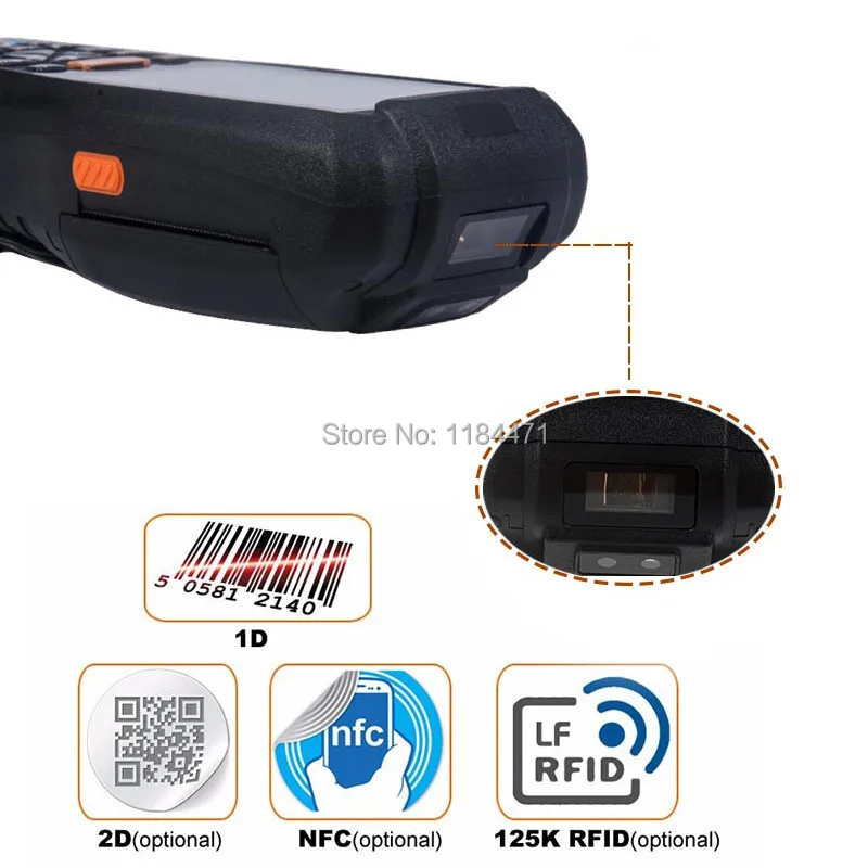 4G Android 13 56 HZ Ручной Считыватель RFID 2D изображение QR сканер штрих кода промышленный