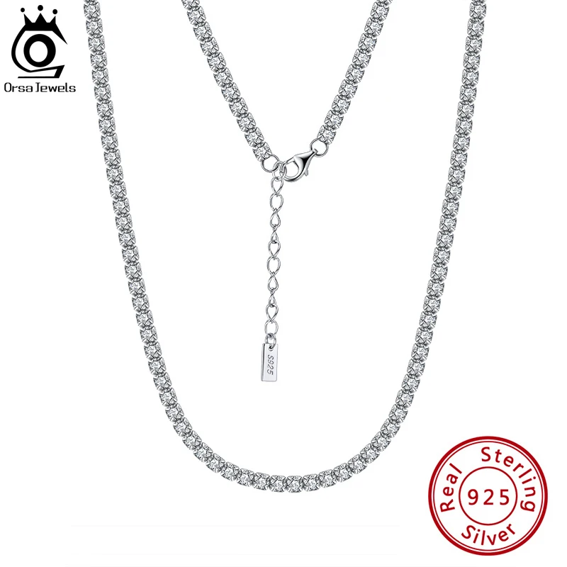 

ORSA JEWELS 925 Sterling Silver Tennis Necklace for Women 2mm 3mm 4mm Cubic Zirconia Chain Jewelry Wholesale Party Gift SC