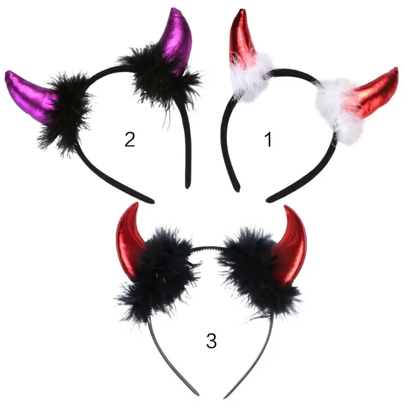 

Adult Children Halloween Devil Headband Cosplay Costume Fancy Party Glitter Demon Horn Fluffy Plush Hair Hoop Xmas Party Props