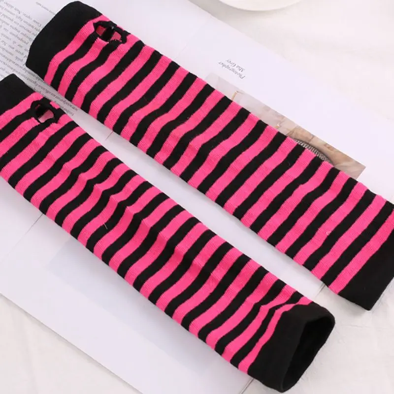 Women's Korean version of the warm long gloves arm sets wholesale classic black white striped finger cotton long wristband