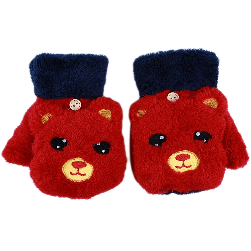 Red Милые перчатки с рисунком медведя из мультфильма, зимние теплые модные перчатки на палец для женщин, уличные антифриз, утепленные варежки для девочек - Цвет: Red