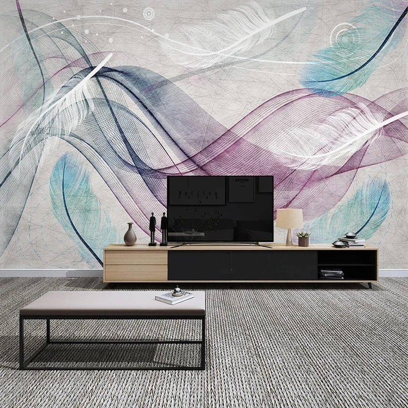 Modern Abstract Art Wallpaper 3D Colorful Feather Line Murals Living Room TV Sofa Background Wall Decor Papel De Parede Frescoes