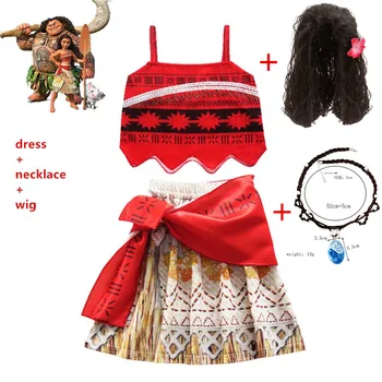 

2020 Princess Moana Cosplay Costume for Children Vaiana dress Costume +Necklace+wig for Halloween Costumes for Kids Girls Gifts