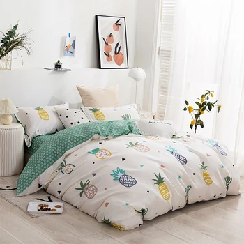 

100% Quality Cotton AB double sided Design Quilt Cover Sets Green White Flower Flat Sheet bed set Duvet Quilt Cover Bedding Set