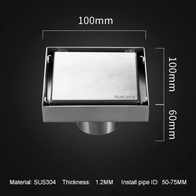LF66010-10x10cm Mid LF66010 304 нержавеющая сталь Невидимый водосток пола Ванная комната Душ пол длинный дренаж квадратная душевая комната трап - Цвет: LF66010-10x10cm Mid