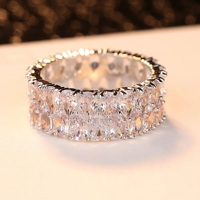 

high qualitySuper Sparkling Silver Color Full Cubic Zirconia Water Drop CZ Zircon Wedding Rings For Bride Engagement Rings Jewel