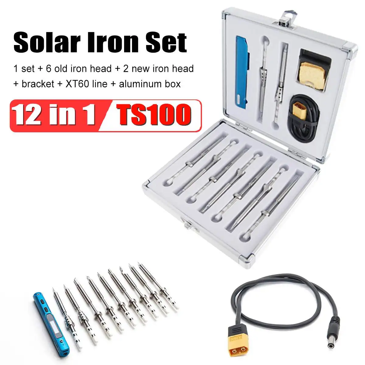 

12 in 1 TS100 Electric Soldering Iron Station Kit Digital OLED Display Adjustable Temperature +9pcs Tips +XT60 Cable+Holder