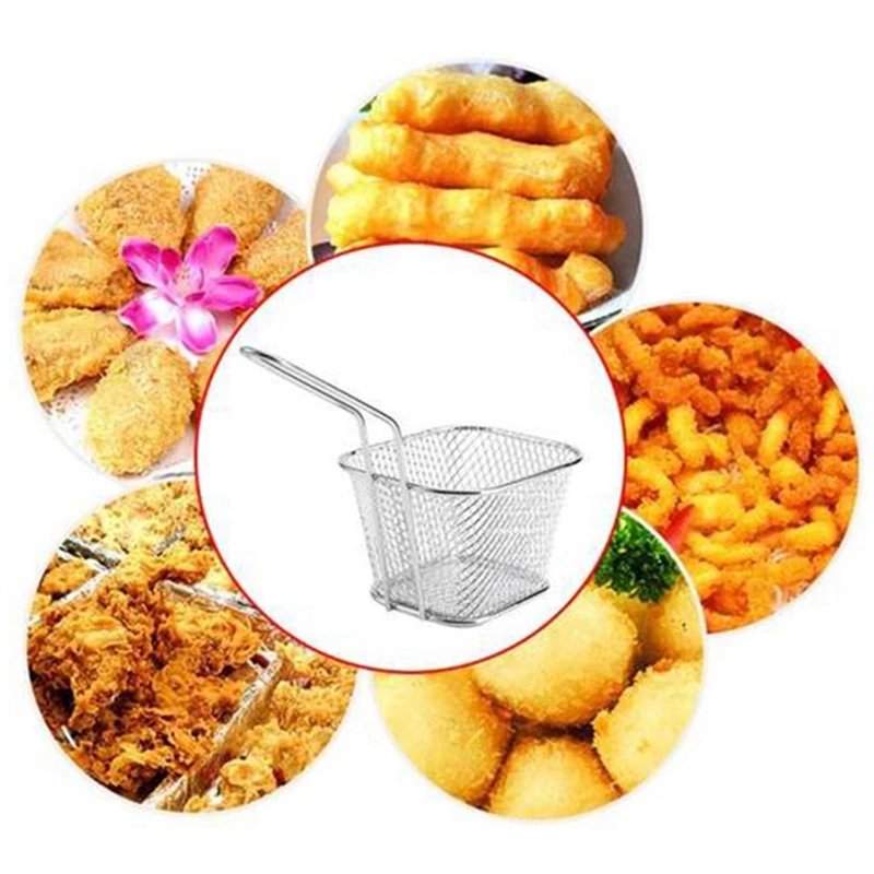 10Pcs Portable Stainless Steel Chip Mini Fry Basket Filter Fryer Kitchen Cooking Cook Basket Colander French Fries Basket