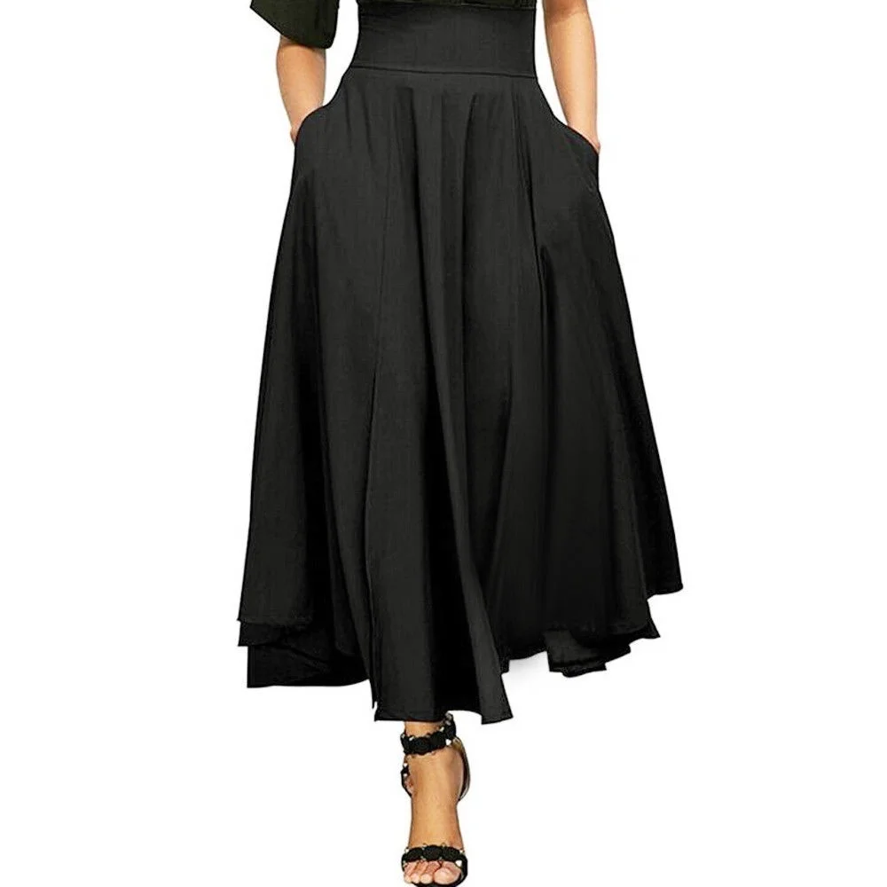 

ZOGAA 2020 Women High Waist Long Skirt Pleated A Line Front Slit Belted Maxi Skirt Ankle-Length Solid Fashions Matching Skirt