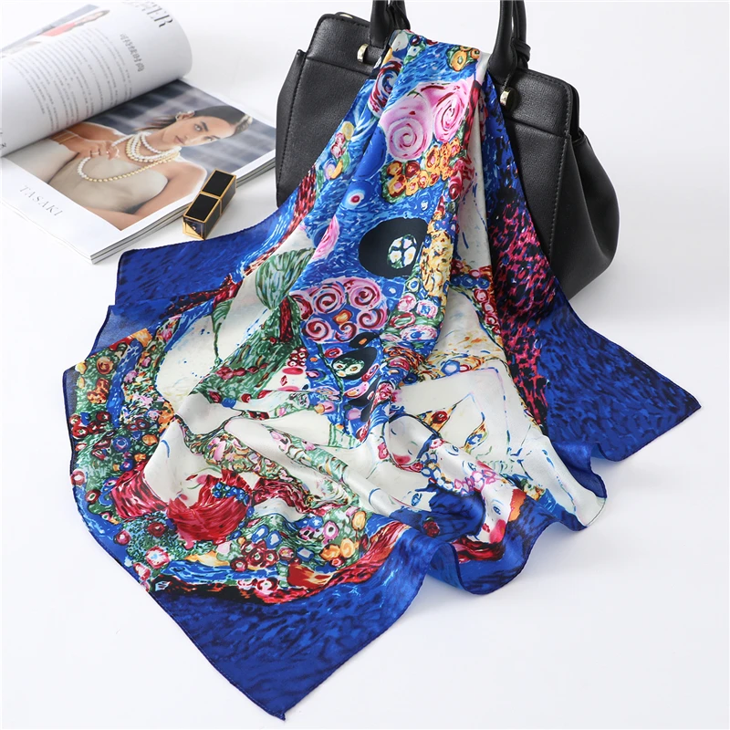 

Square Silk Scarf Female Bandana Shawl Silk Neck Scarves Small Scarves For Women Neckerchief Hand Kerchief Hair Scarf