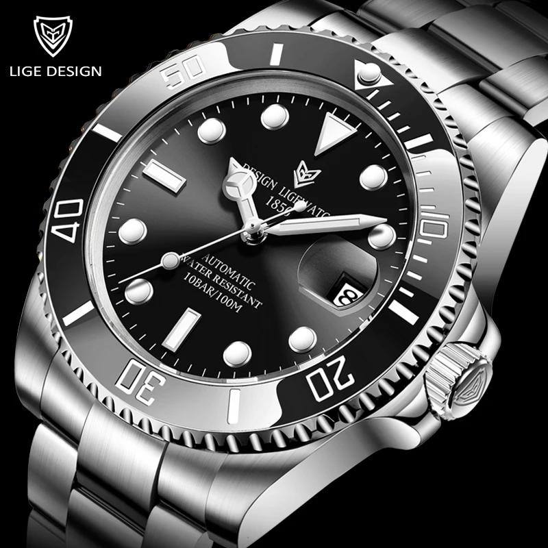 Watch Men Automatic Mechanical Tourbillon Clock Stainless Steel 100ATM Waterproof 2025 LIGE mechanical watch diver watch