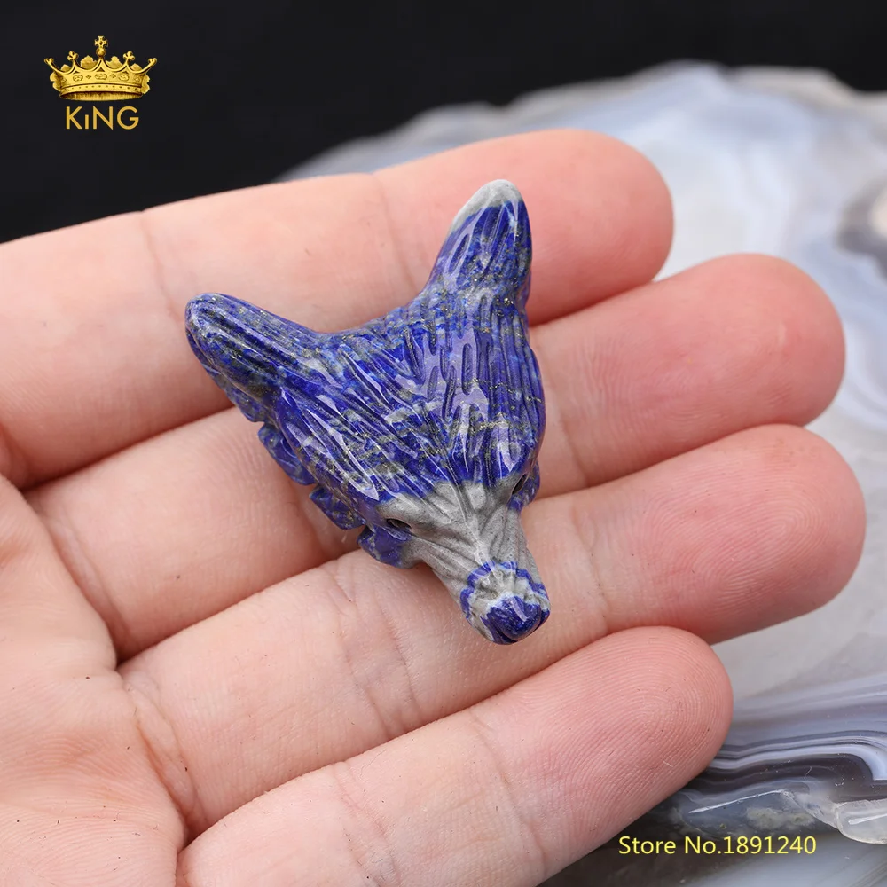 Lapis 3 шт./лот подвески в форме волчьей головы для изготовления ювелирных изделий, просверленные отверстия Резная Голова волка Животные Подвески Колье с целебным кулоном камней - Окраска металла: Lapis