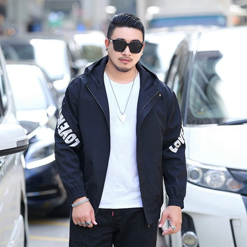 

Spring and Autumn New Large Size Men's Tide Brand Fat Hooded Jacket Plus Fertilizer Increase Loose Letter Print Long Sleeve Wind