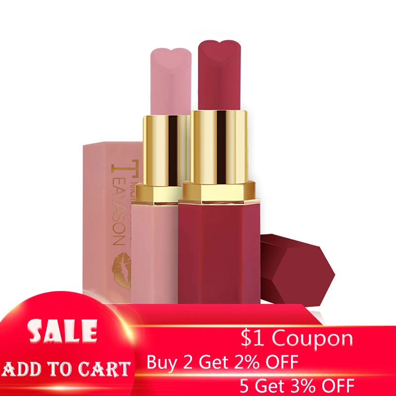 

TEAYASON Matte Long-lasting Non-stick Cup Lipstick Rose Color Grapefruit Red Heart-shaped Lipstick Base Makeup TSLM1