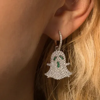 

100% S925 sterling silver non-stacked ghost skull earrings ladies cubic zirconia party nightclub AB earrings fine jewelry