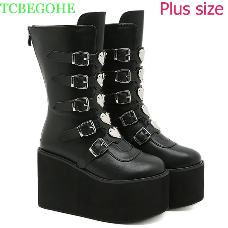 Demonia Botas góticas decorativas para mujer, botas de media caña de cuero  PU con hebilla de cinturón de combate, para motocicleta y la oscuridad|Botas  a media pantorrilla| - AliExpress