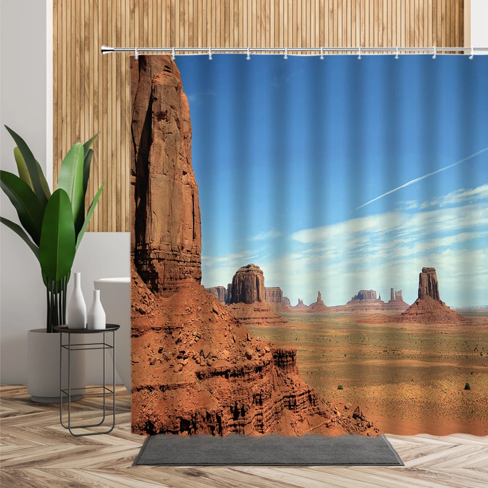 Western Scenery Shower Curtain American Desert Arizona Canyon Monuments Valley West Rock Theme Cloth Bathroom Curtains Decor Set | Дом и сад