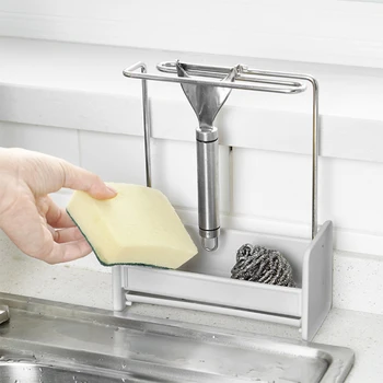 

Sponge Holder Sink Caddy Cleaning Brush Soap Organizer Rack Towel Bar Drain Tray Towel Hanging Drying Rack Soap Holder Shelf