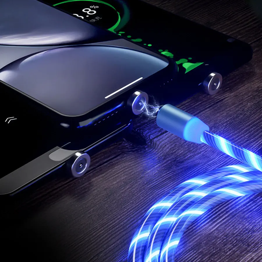 

for iPhone Lightning 1M Flow Luminous Lighting Magnetic for Samsung Micro USB for Huawei Type C Charger Fast Charging Magnet
