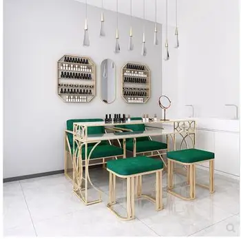

New luxury nail art table and chair set single and double three-person nail shop modern online celebrity iron art nail art table