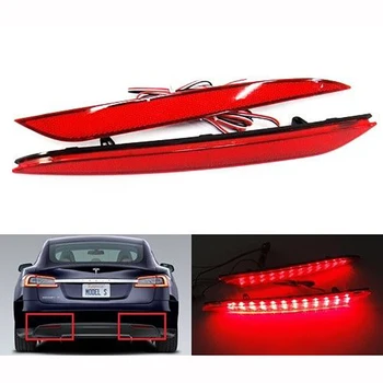 

2x Red Lens Rear Bumper Reflector LED Tail Stop Brake Light 2012+ 2013 2014 2015 For Tesla Model S