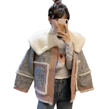 Зимнее женское пальто новая мода плюс бархат толстый Высокое качество корейский большой отворот шерстяной Свободный Тонкий овчины куртка Y014