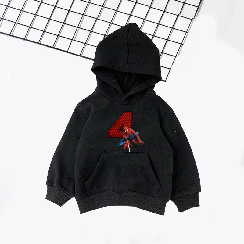 Hoodies 5 Модная детская толстовка с капюшоном, Spider-man с принтом цифр, свитер для малышей черные толстовки для мальчиков и девочек, одежда на Рождество и день рождения, размеры от 2 до 14 лет - Цвет: Hoodies 5