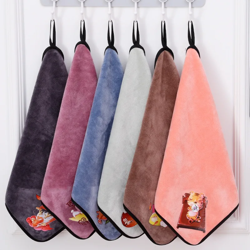  [Hanging Handkerchief] Chinese Zodiac Cartoon Handkerchief Fine Fiber 35*35 Hangable Water-Absorbin