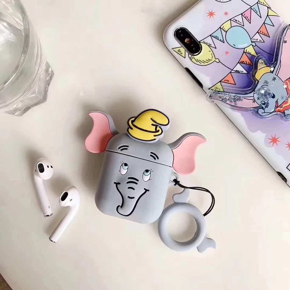 Grey Dumbo Для AirPods чехол милый 3D мультфильм наушники Kawaii чехол для Airpods 2/i10/i11/i12 TWS мягкая защитная крышка с кольцом на палец - Цвет: Grey Dumbo