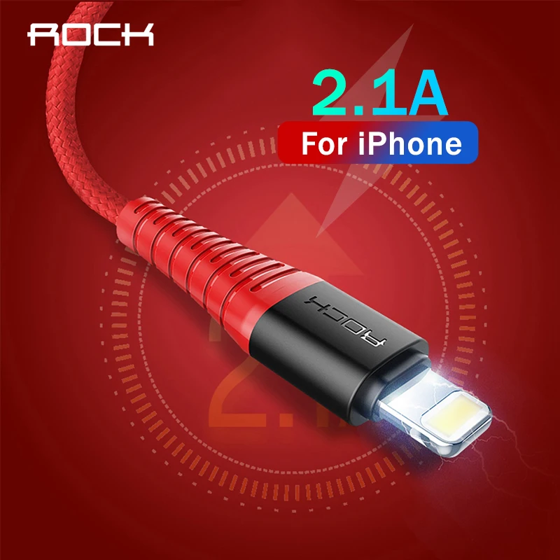 ROCK USB кабель для iPhone X XS XR MAX 8 7 6 plus 5s 2.1A Синхронизация данных высокопрочный 6s SE