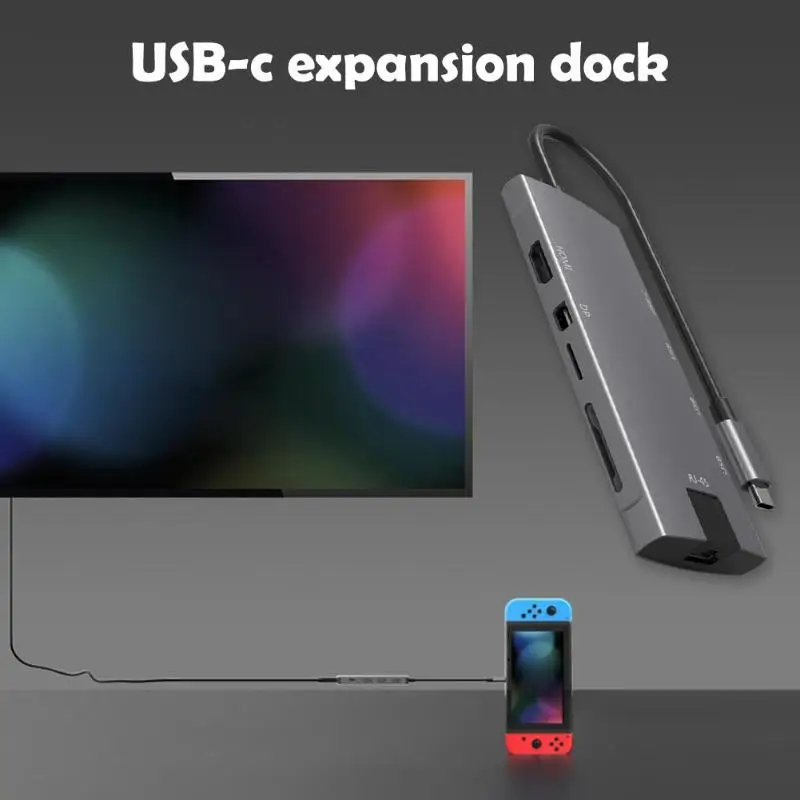 9 в 1 usb-хаб 4K 30FPS Многофункциональный тип-c к HDMI/Mini DP/USB3.0/USB-C PD/SD TF кардридер/RJ45 адаптер для MAC OS WIN 10