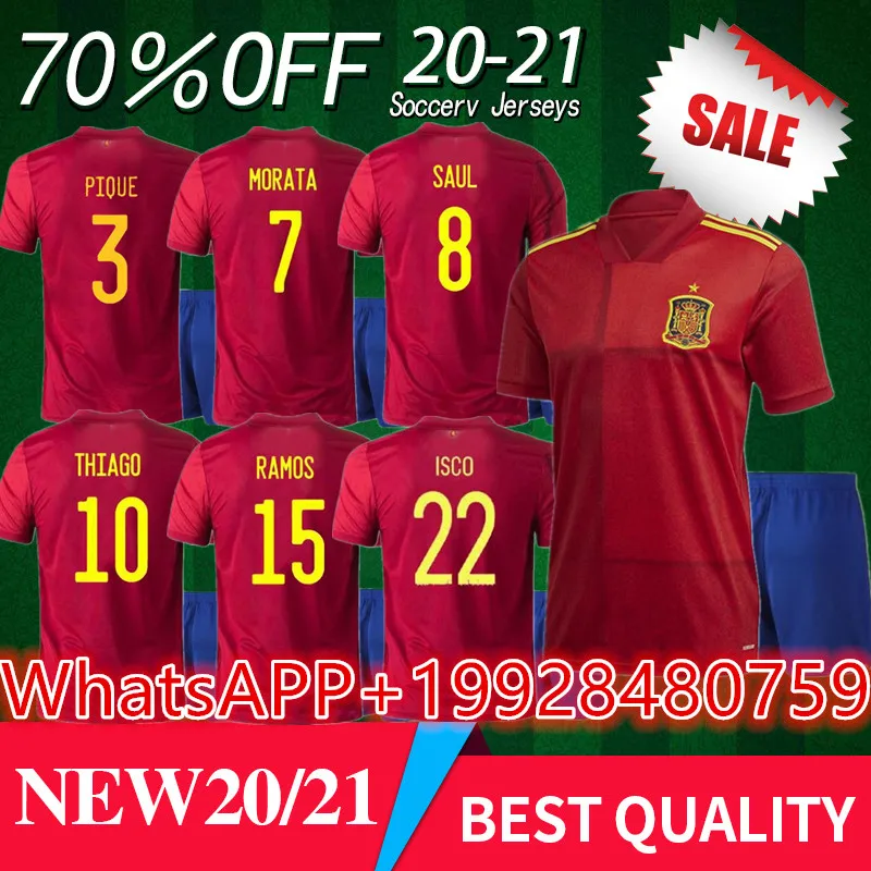 

2020 2021 Spain Home Kit soccer jerseys PIQUE A.INIESTA MORATA THIAGO RAMOS ISCO Diego Costa 20/21 spain football shirts+pants