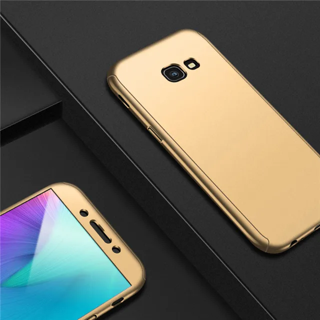360 полный защитный чехол для телефона для samsung Galaxy A3 A5 A7 J7 J5 A6 A8 плюс чехол для samsung A5 A7 A3 чехол Крышка - Цвет: Золотой