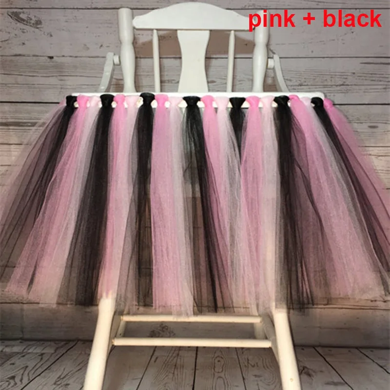Украшения для детского душа; платье-пачка; Розовая фатиновая юбка; милые вечерние и романтичные чехлы на стулья для маленьких девочек и мальчиков на день рождения - Цвет: pink black