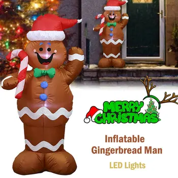 

5ft Christmas Inflatable Santa Claus Gingerbread Snow Man Hold Candy Stick Decor for Indoor Outdoor QP2