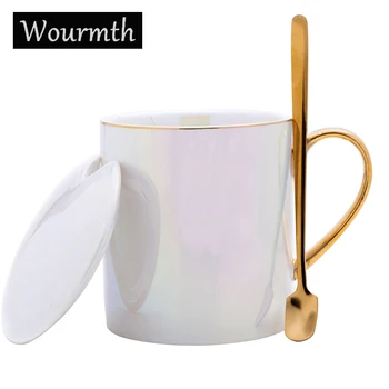 

Pearl Glazed Golden Rim Tea Cup Mugs High-Quality Creative Breakfast Milk Cup 340ml High Temperature Firing Porcelain Cups Gift