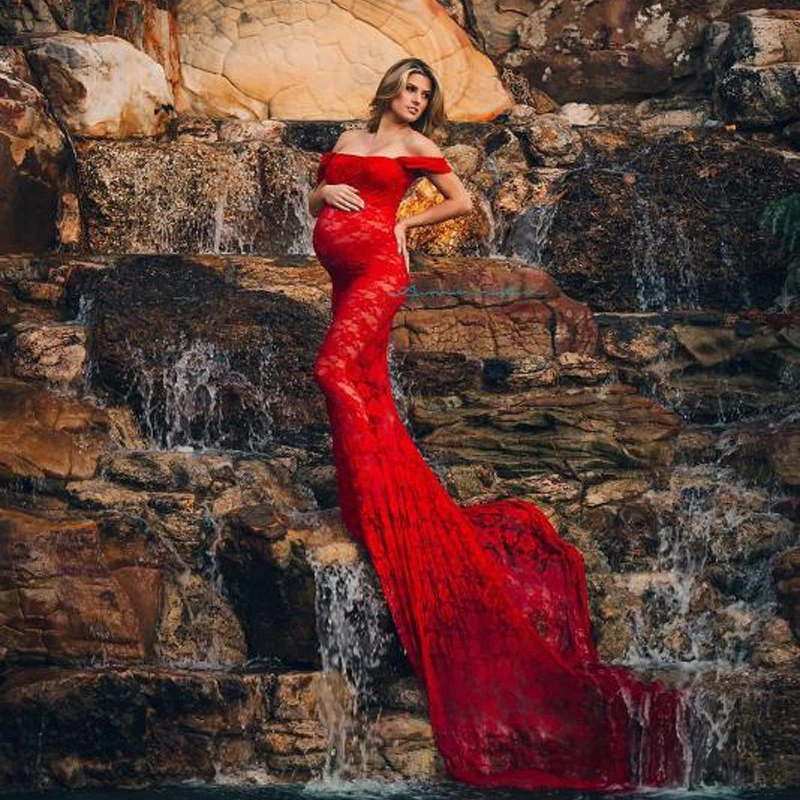 red lace maternity gown