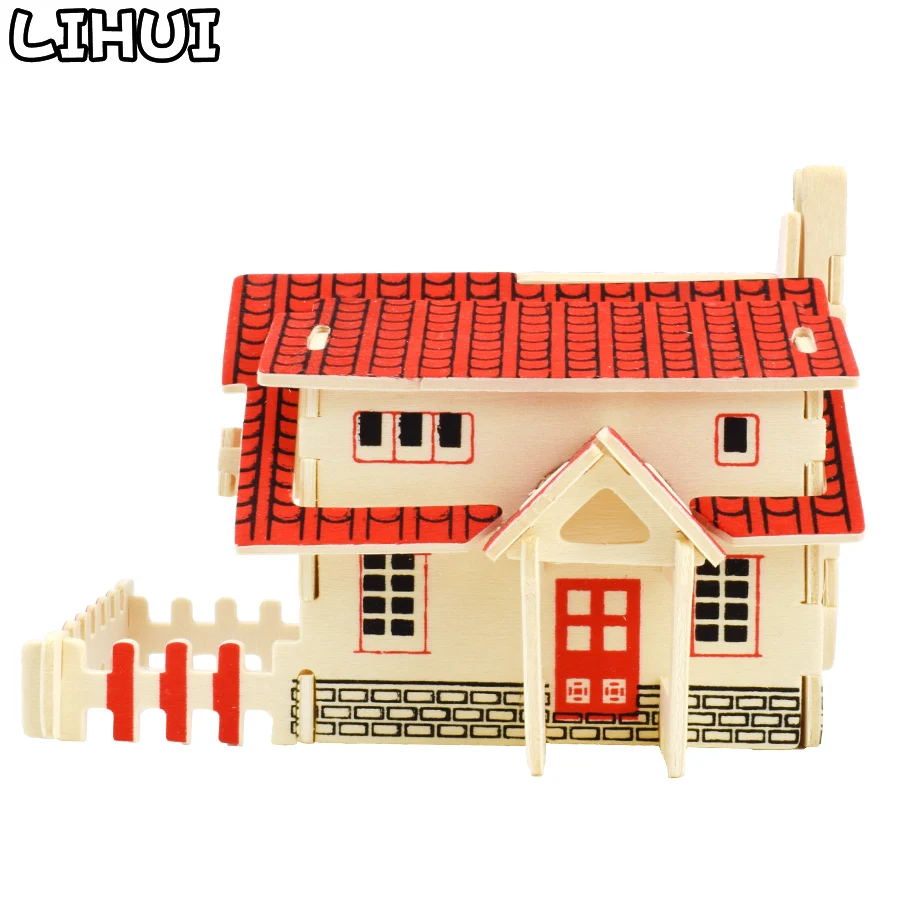 Западной Стиль коттедж 3D деревянные головоломки игрушки для детей DIY модель строительства дома деревянные игрушки в собранном виде головоломки для детей