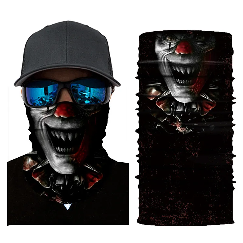 3D digital cross border printing polyester scarf clown cycling sunblock versatile seamless headband mask neck gaiter mask mens scarf for summer Scarves