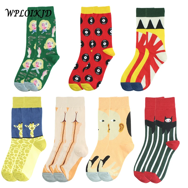 WPLOIKJD/качественные повседневные Разноцветные носки с забавными рисунками животных; Skarpetki; забавные носки в стиле хип-хоп; рождественские носки; Calcetines Mujer