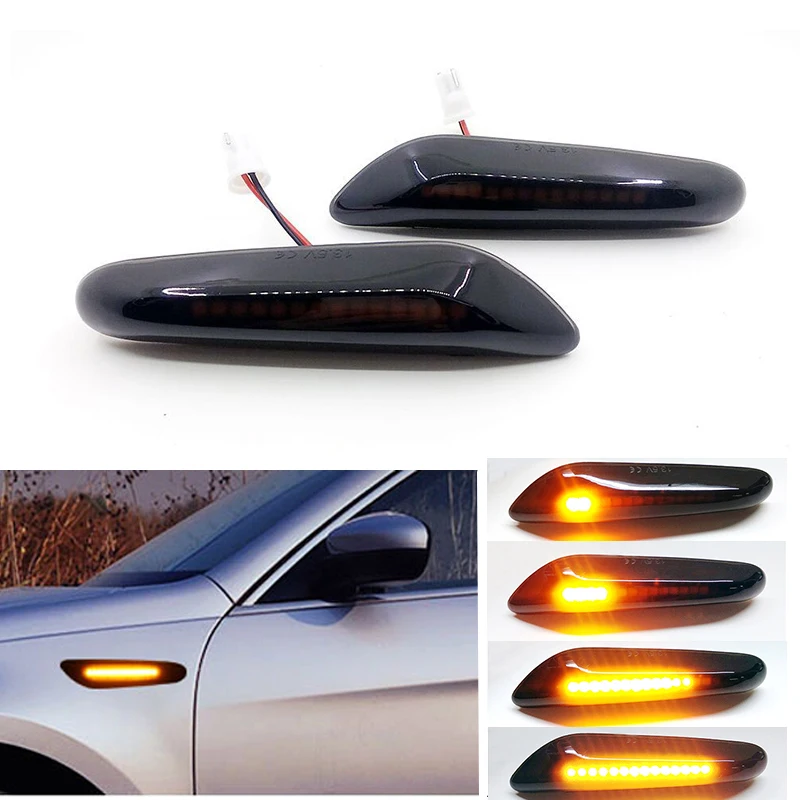 

2Pcs Smoke Lens Sequential Flashing LED Turn Signal Side Marker Amber Indicator Light For BMW E90 E91 E92 E60 E87 E82 E83 X3 E46