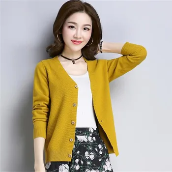 

new pure color v-neck joker knitting sweater single-breasted 2020 spring han edition cardigan female MC902262