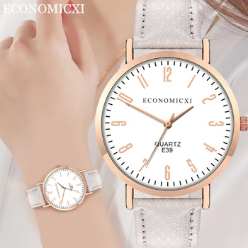 

ECONOMICXI New Luxury Women Watch Simplicity Fashion Leather Wrist Watch Quartz Clock Casual Women's Dress Watches reloj mujer