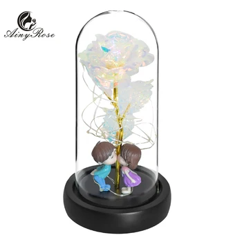 

AINYROSE Enchanted 24K Galaxy Roses Flowers with Light Glass Dome Gold Foil Artificial Flowers Valentines Gifts for Girlfriend